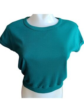 1980s Green T-shirt Knit True Vintage Medium Disco Cropped Indy Shirt Knit